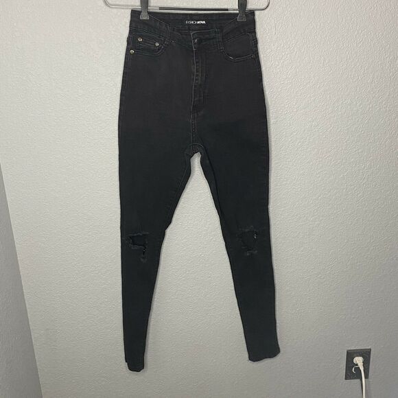 Fashion Nova Distressed Skinny High Waist Jeans Size 7/8 - Picture 1 of 5
